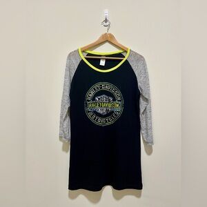 Harley-Davidson Black and Gray Raglan Shirt with Neon Yellow Accents